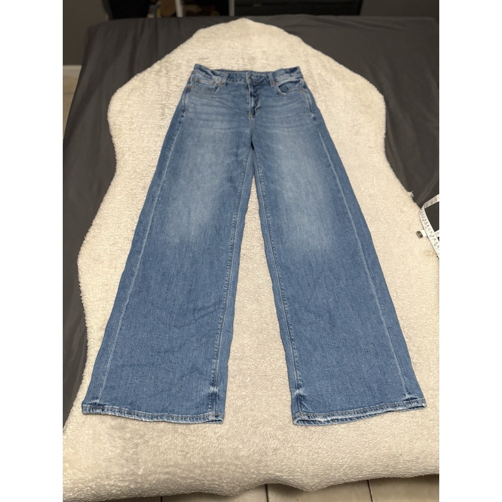 American Eagle Baggy Wide Leg Jeans Size 2 Long 2L Super High Rise Medium Wash